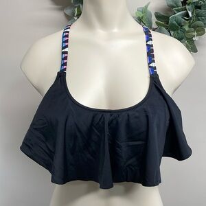 PINK Victoria’s Secret Flutter Swim Bikini Top Black Strappy Back M